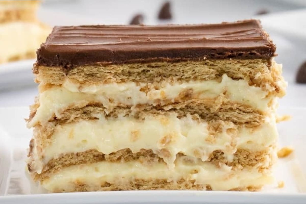 A close up of a potluck cake.