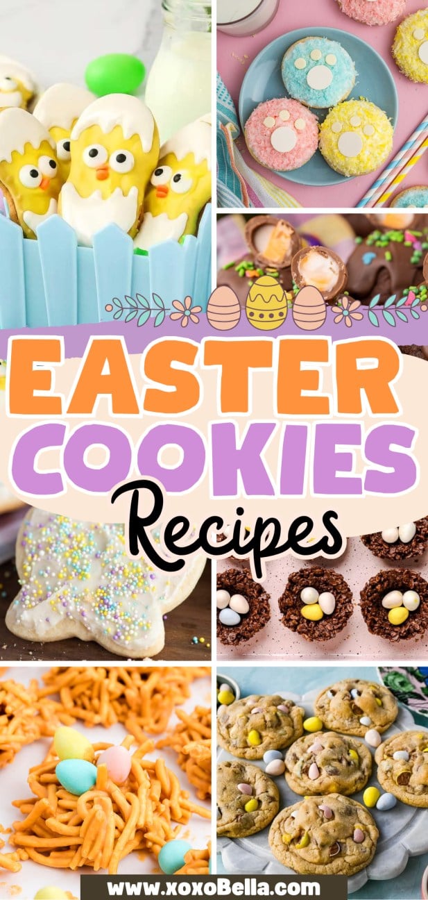 A vibrant collage of Easter cookies, featuring chicks, nests, and decorated eggs, perfect for anyone seeking festive Easter cookies inspiration.