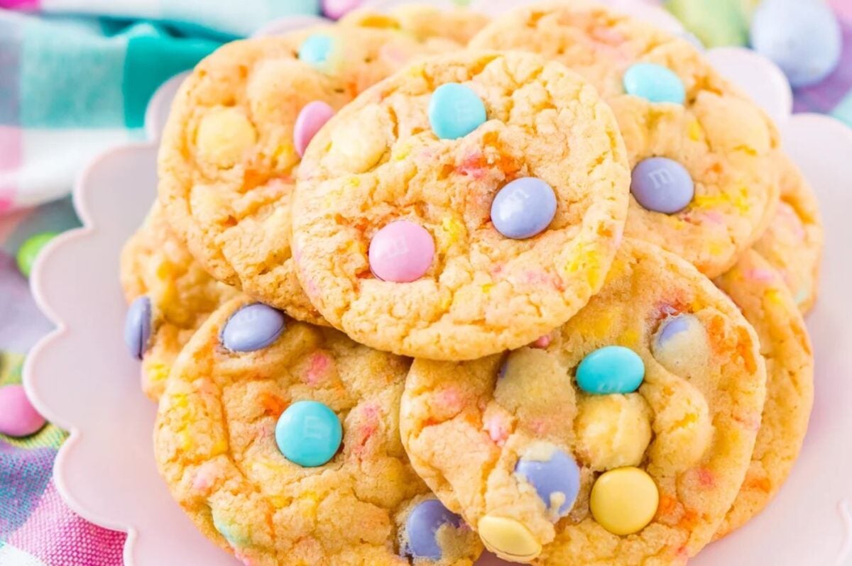 A plate of colorful Easter cookies.