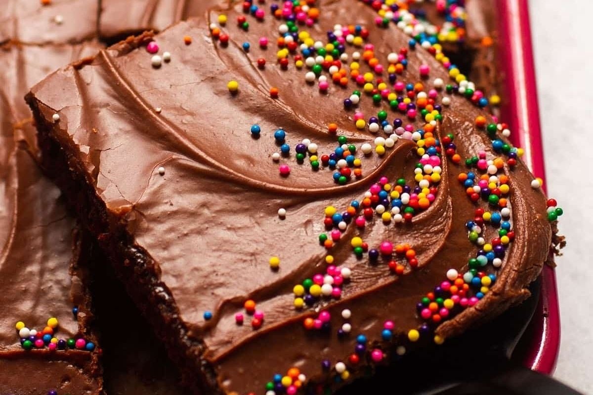 Easy Chocolate Sheet Cake With Fudge Frosting.