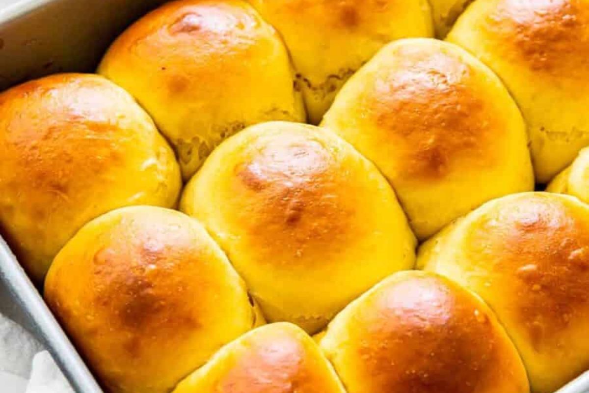 Golden-brown baked rolls in a tray for Easter dinner.