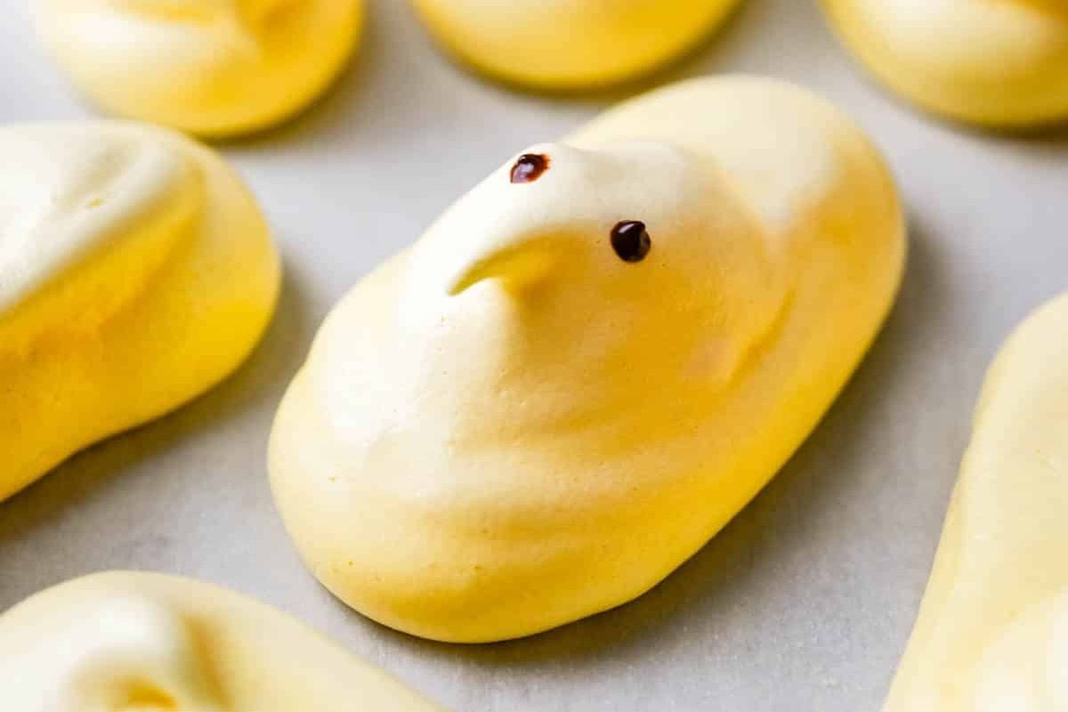 Yellow marshmallow candy shaped like a chick, perfect for Easter.