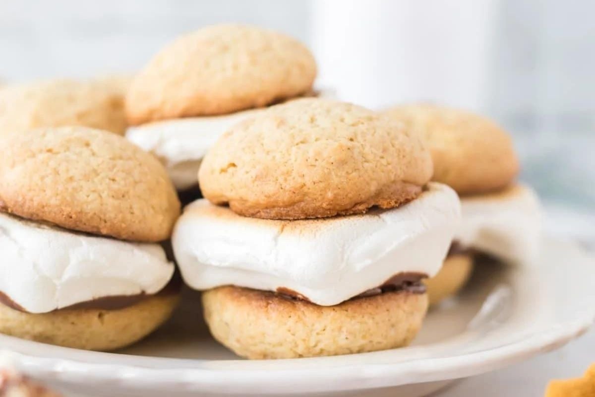 A plate of homemade s'mores cookie recipes with marshmallows and chocolate.
