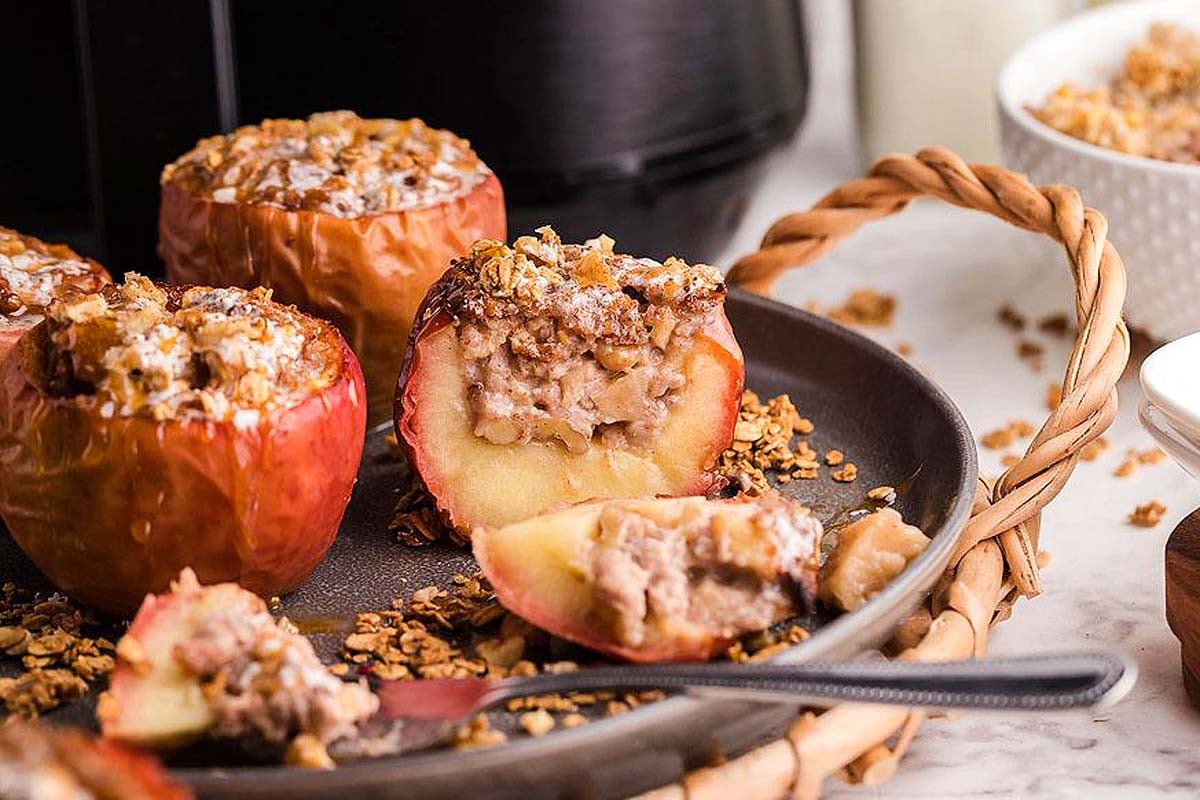 Easy Air Fryer Cinnamon Maple Baked Apples.