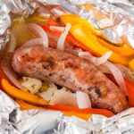 A campfire sausage and peppers foil packet.