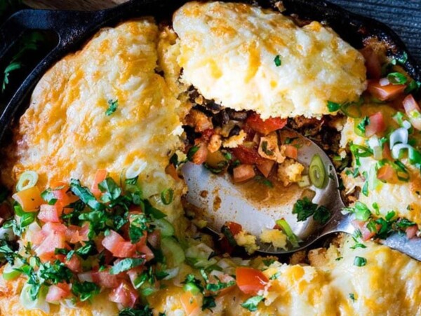 Fiesta Chicken Skillet Cobbler.