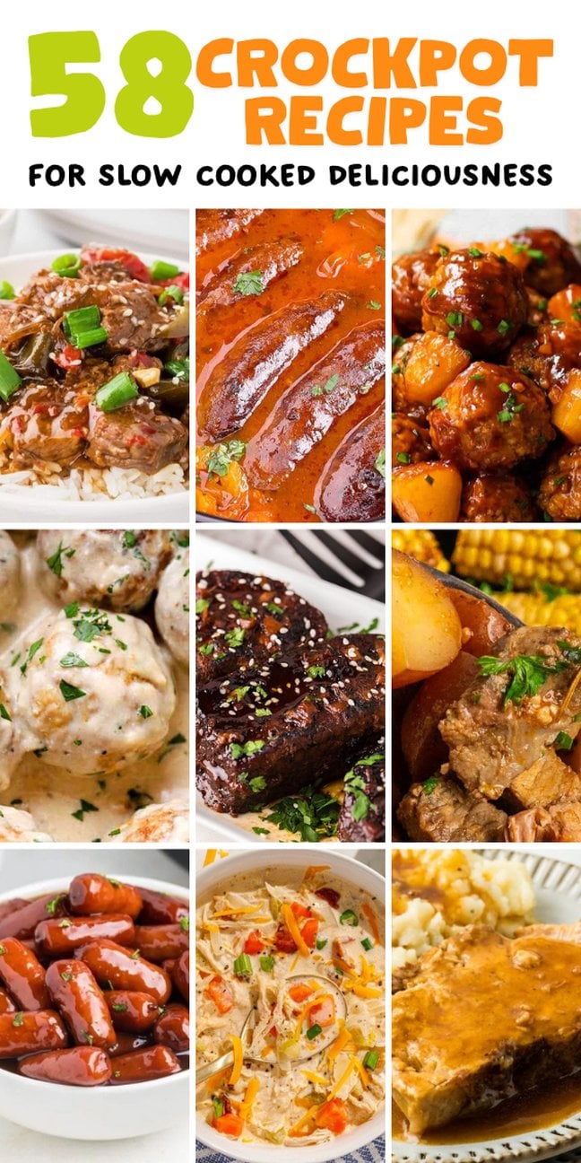 Collage of various crockpot recipes