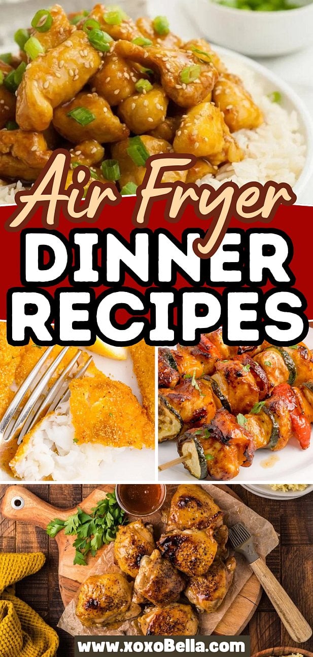 A collage showcasing four delicious air fryer dinner recipes.