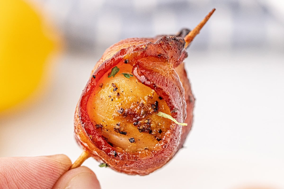 Bacon Wrapped Smoked Scallops.