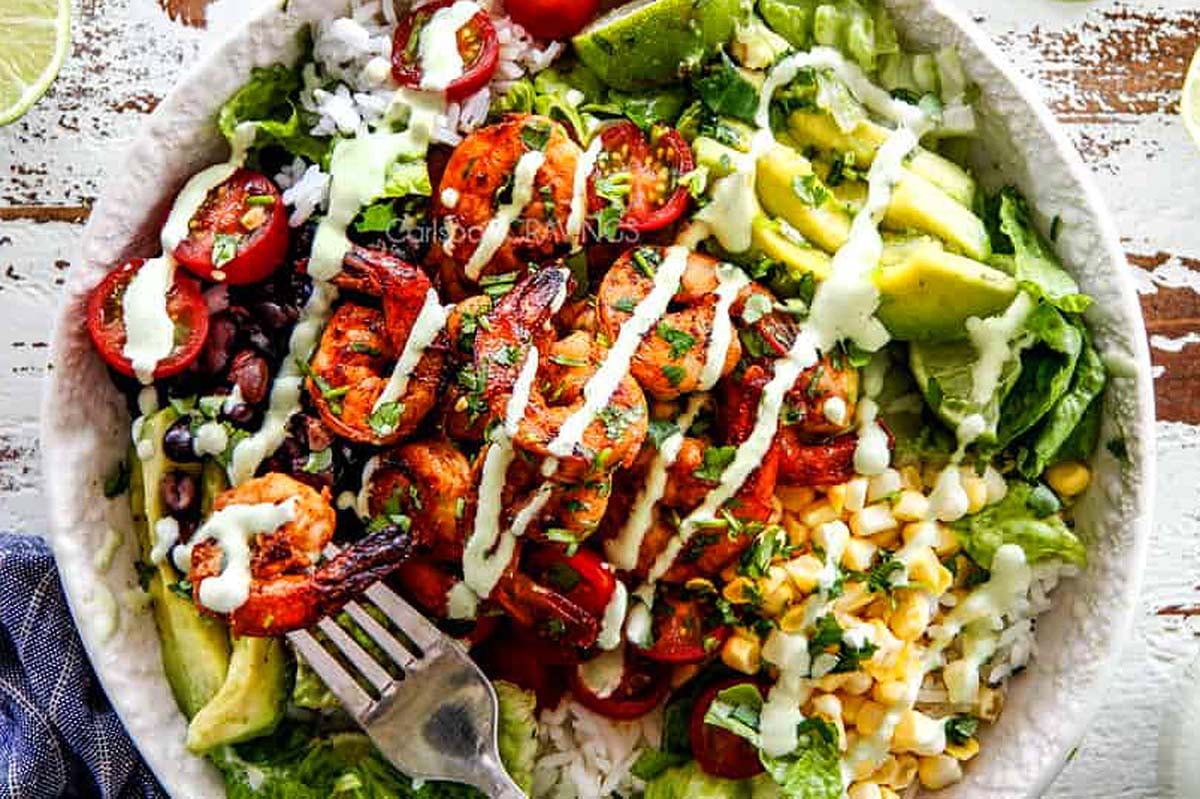 Chipotle Lime Shrimp Burrito Bowls.