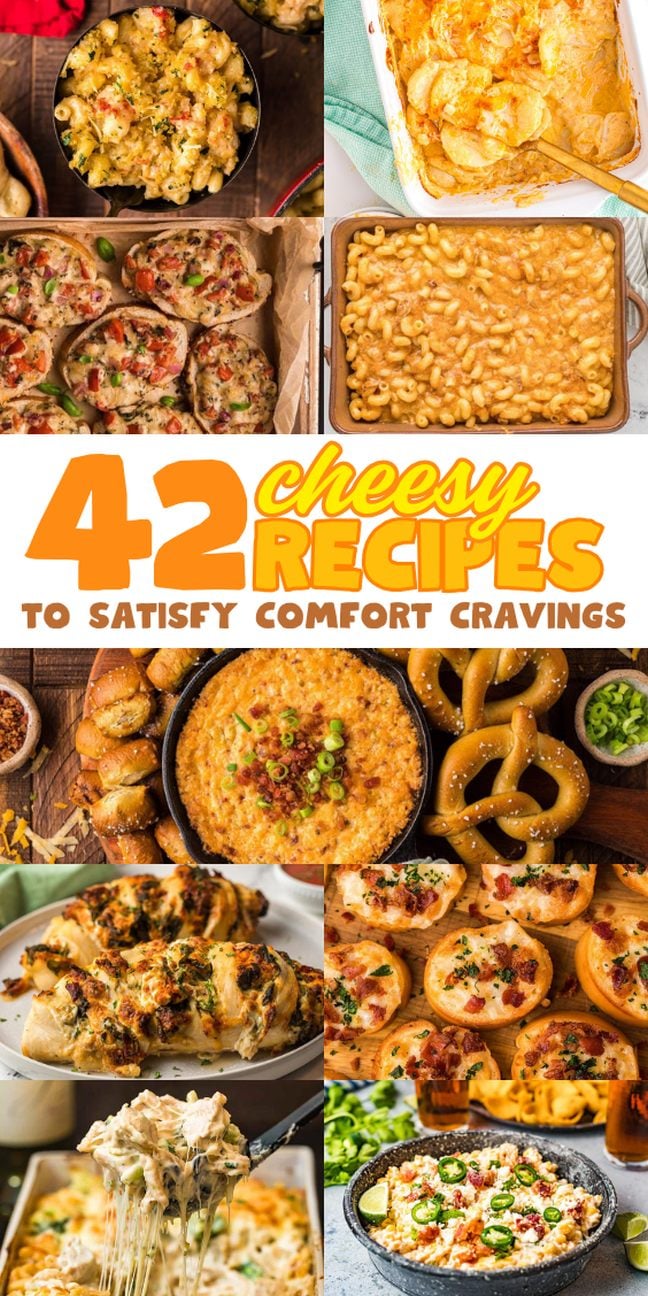 Collage of various cheesy dishes. Indulge in the ultimate collection of cheesy recipes perfect for any comfort food lover.
