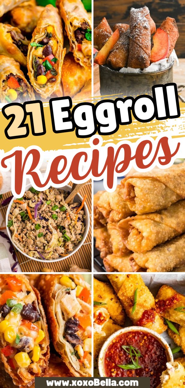 A collage of eggrolls with various fillings and dips, highlights creative eggroll recipes for every taste.