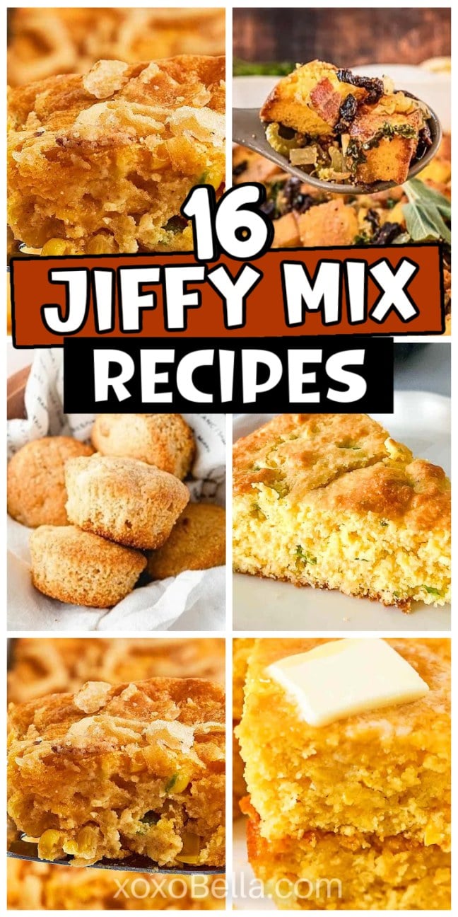 A collage of cornbread dishes highlighting delicious ways to use Jiffy mix in recipes.