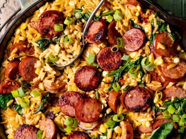 Creamy Cajun Orzo With Sausage.