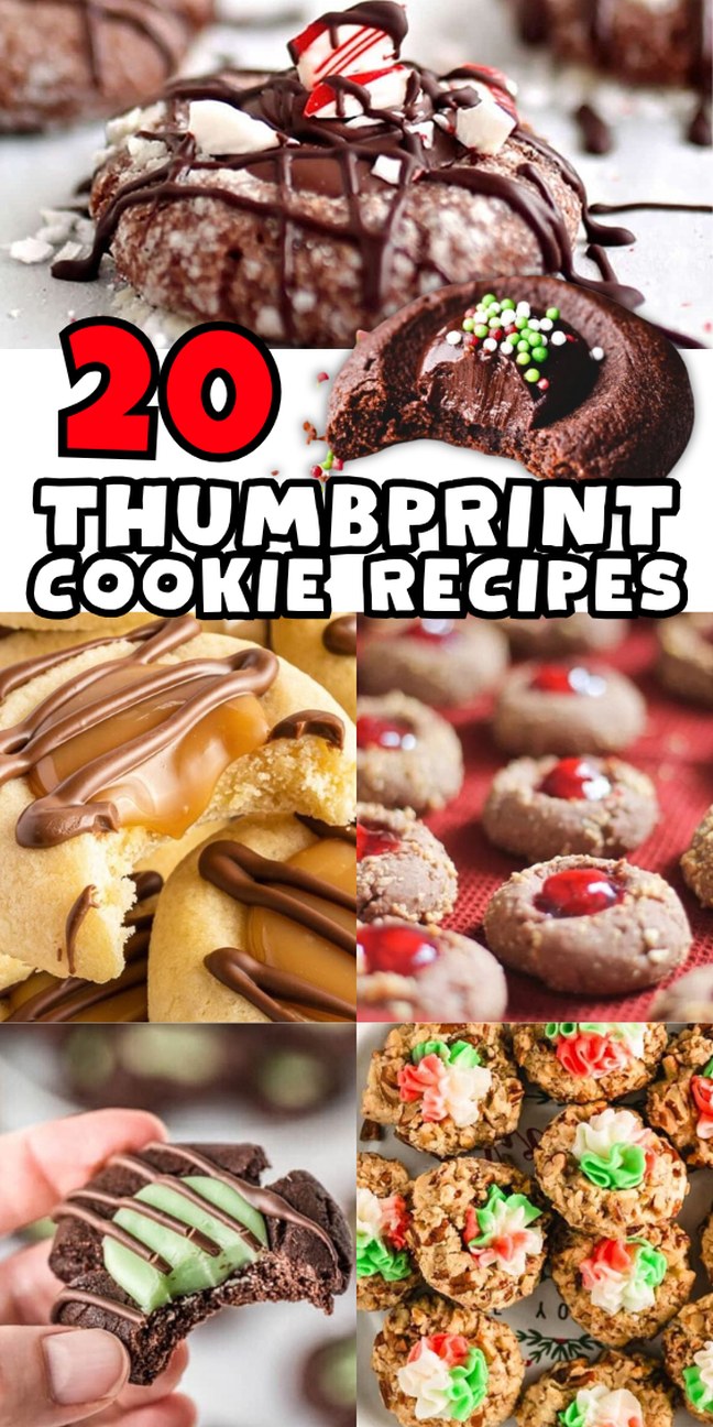 A collage of various decorated treats—the ultimate guide for delicious thumbprint cookie recipes.