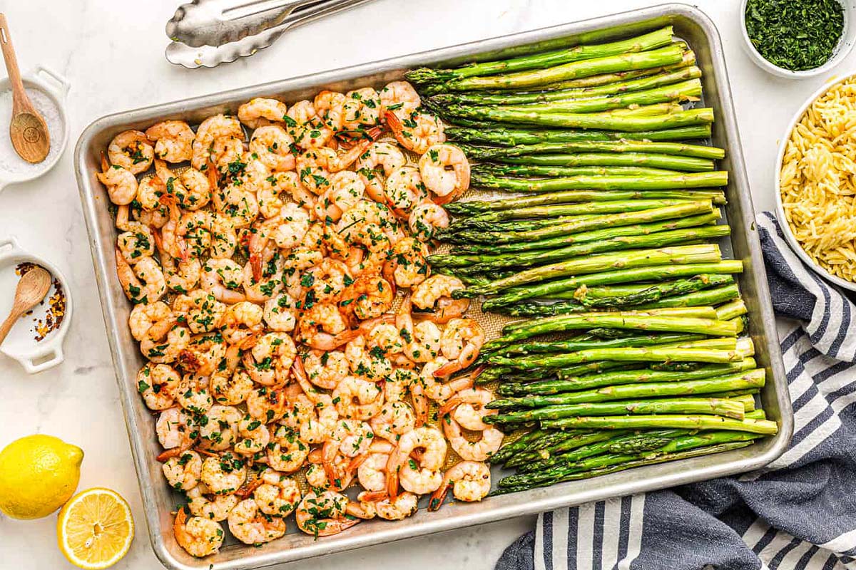 Shrimp And Asparagus Sheet Pan Meal.