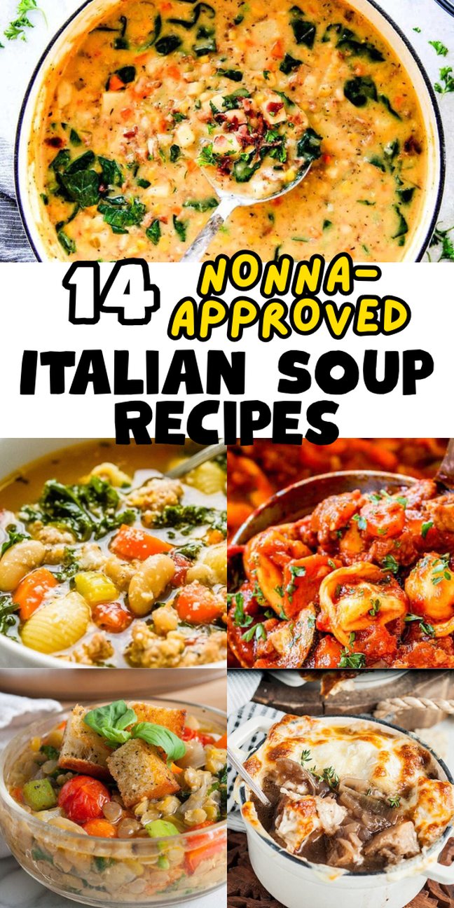 Collage of various hearty bowls—your go-to collection for authentic Italian soup recipes.
