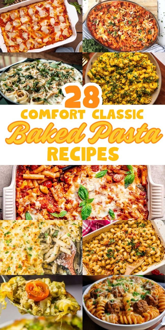 A collage of irresistible baked pasta dishes.