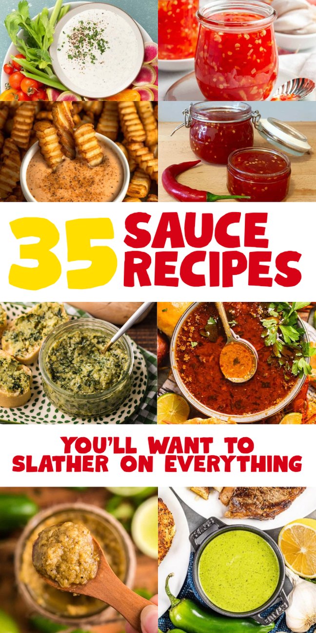 A collage of various sauces in jars and bowls—your new go-to source for the best sauce recipes.