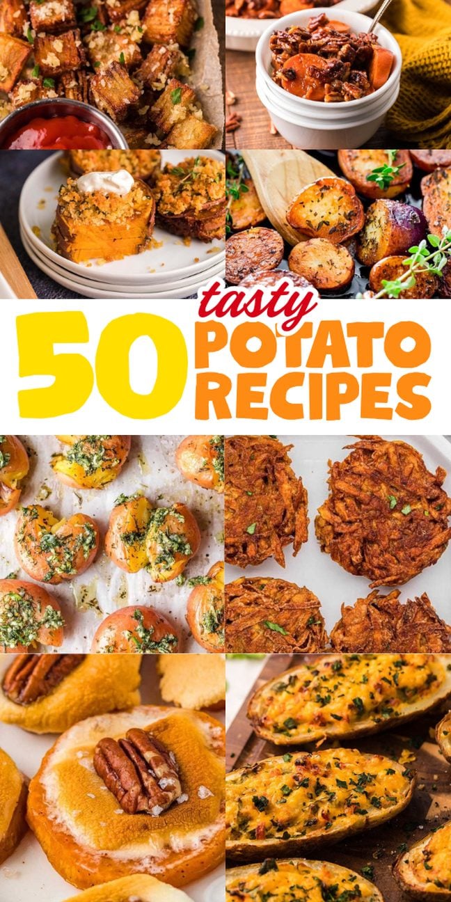 Collage of various potato dishes, showcasing mouthwatering potato recipes for every occasion.