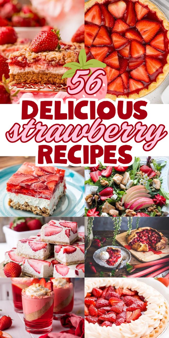 A collage of strawberry desserts and salads—your ultimate guide to the best strawberry recipes for every occasion.