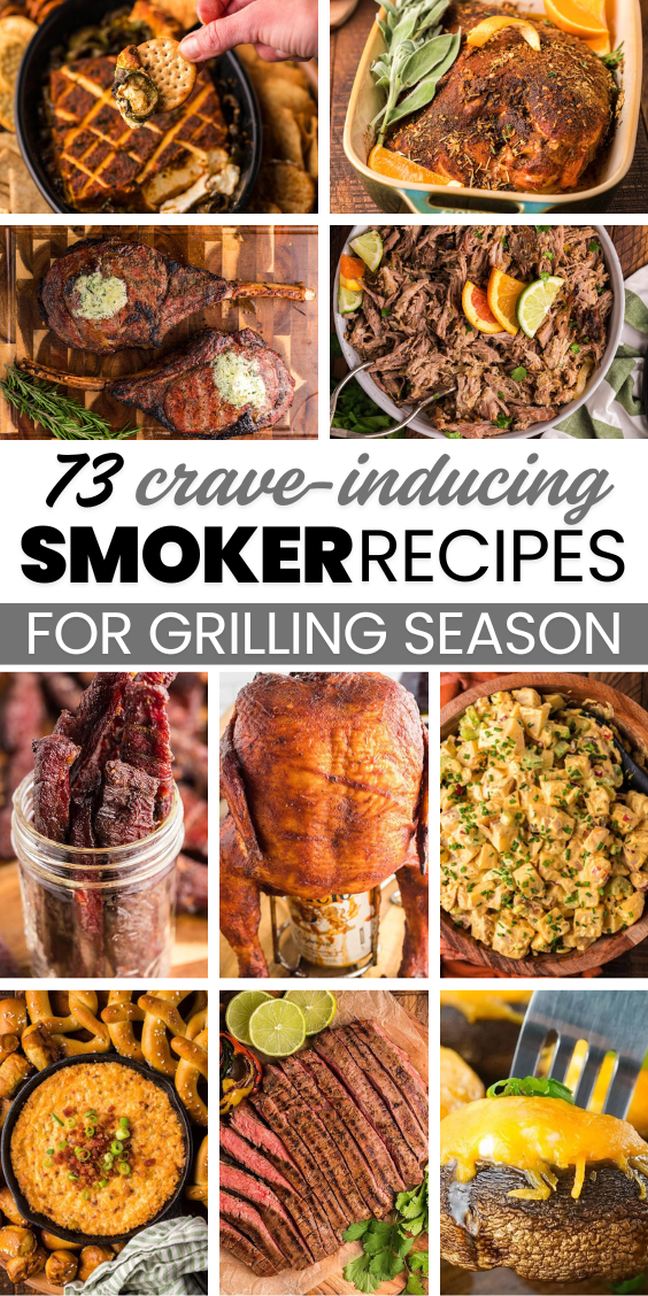 Collage of various smoked meats and dishes. Perfect inspiration for smoking enthusiasts!.