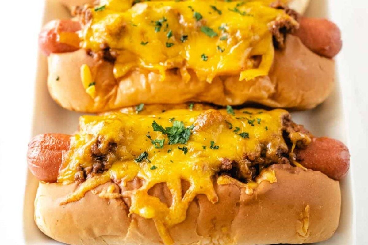 Baked Chili Cheese Dogs.