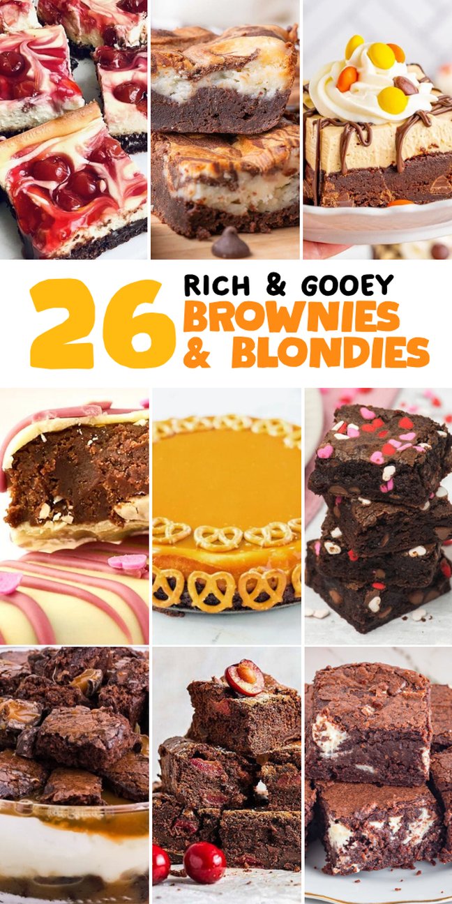 A collage of decadent brownies and blondies.