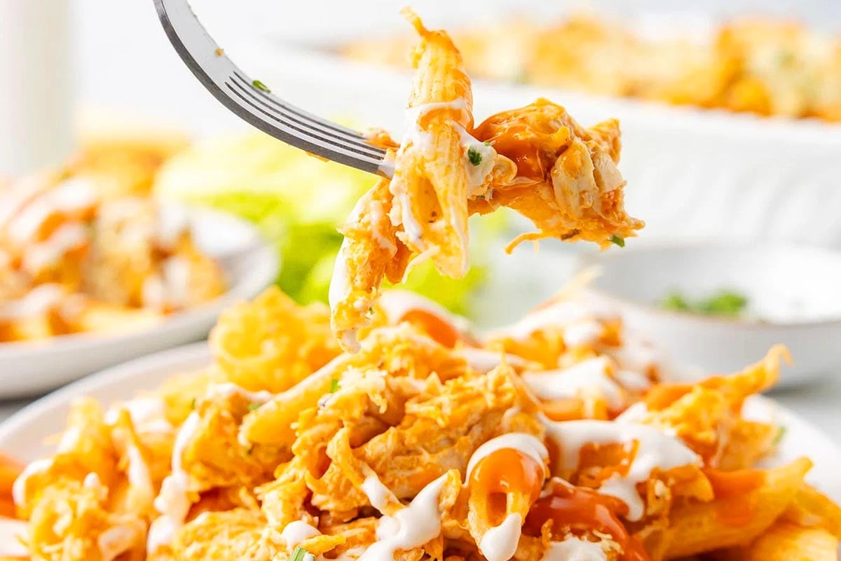 Buffalo Chicken Casserole With Pasta.
