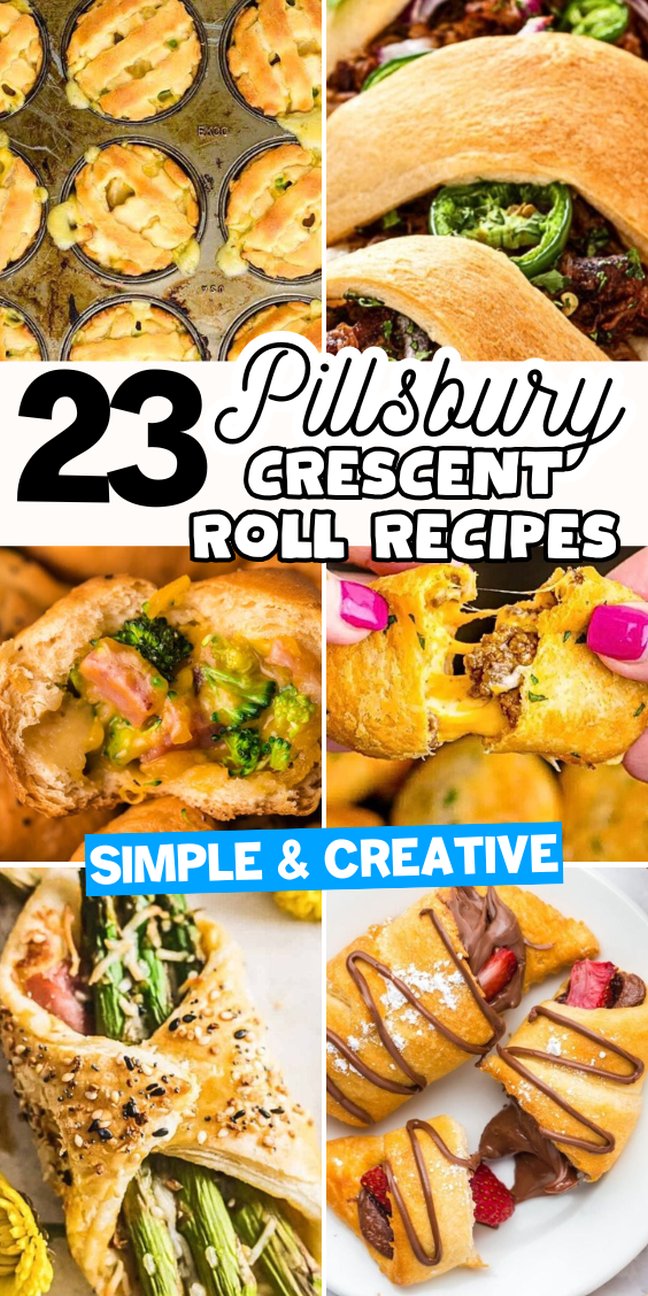 Various crescent roll creations from sweet to savory, filled or rolled