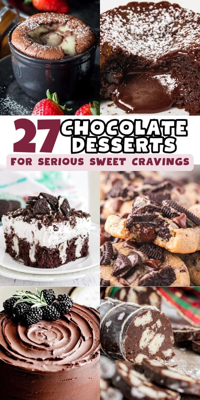 A collage of decadent chocolate desserts