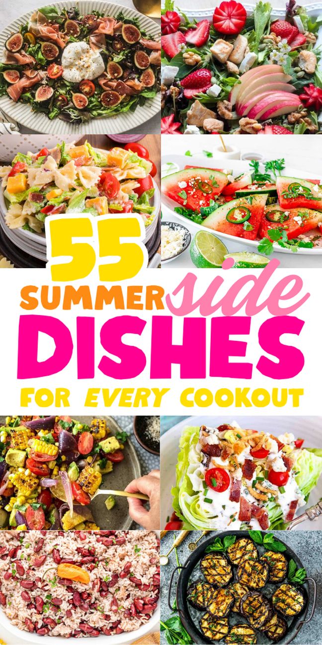 A collage of colorful summer side dishes—perfect inspiration for your next gathering.