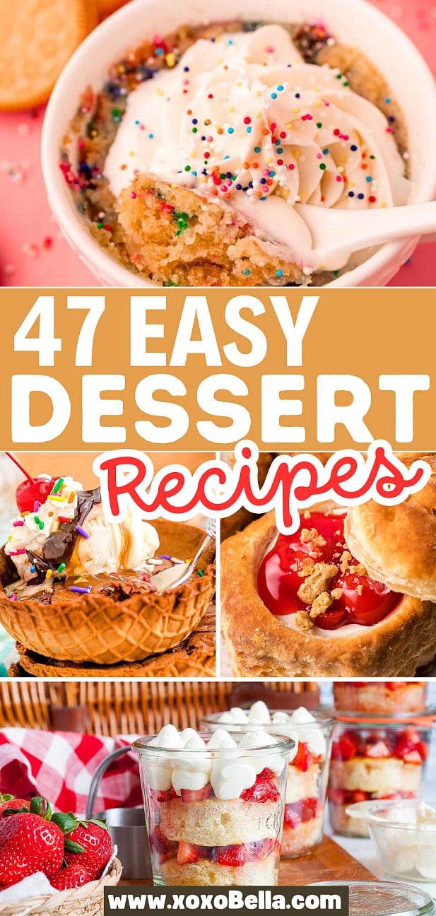 Collage of colorful, festive desserts with whipped cream and sprinkles—perfect for anyone who loves easy desserts.
