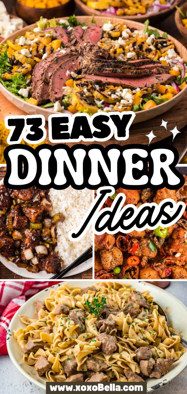 Collage of four delicious dinner dishes —the perfect inspiration if you’re looking for new dinner ideas.