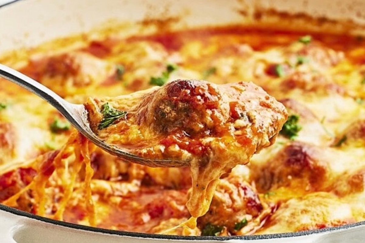 Easy Cheesy Meatball Casserole.