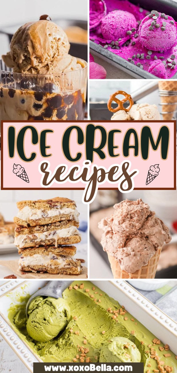 A collage of various ice cream recipes and desserts.