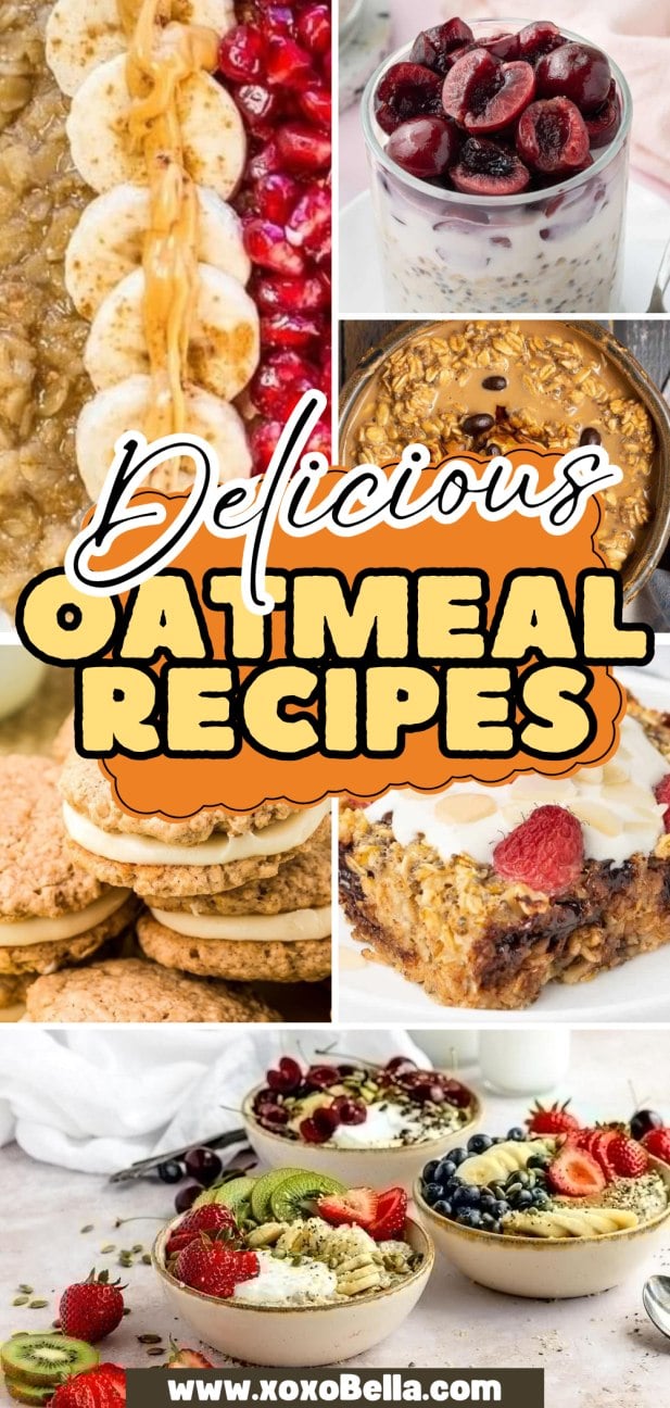 Collage of vibrant oatmeal dishes with fruits, nuts, showcasing creative oatmeal recipes for every taste.