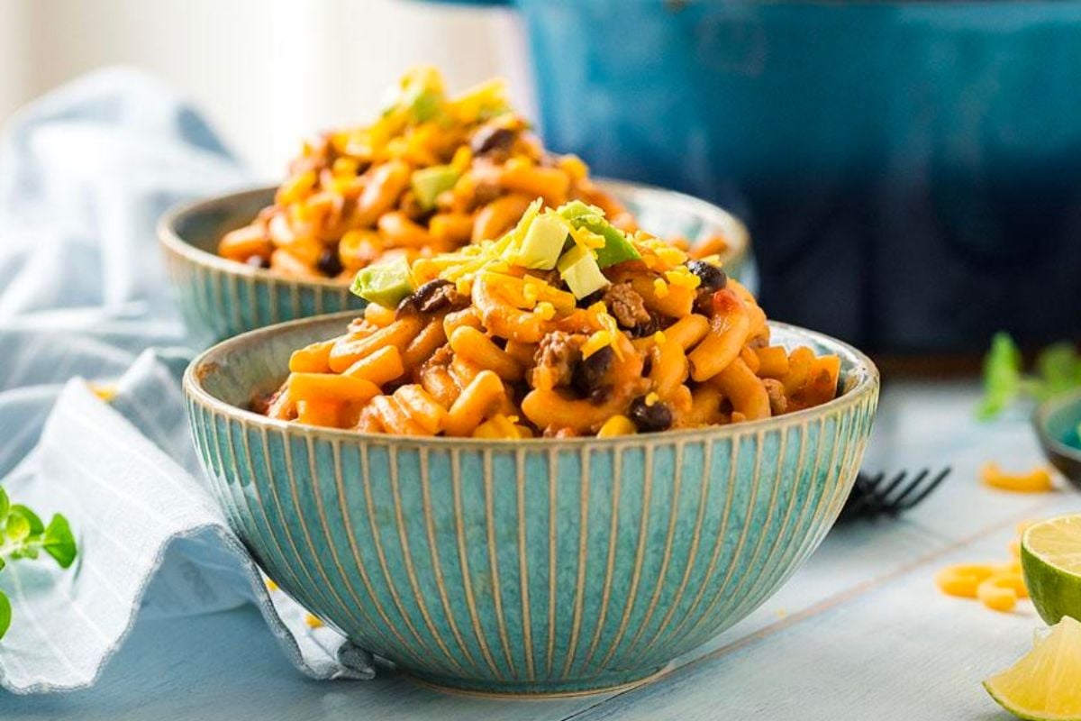 One Pot Cheesy Taco Pasta.