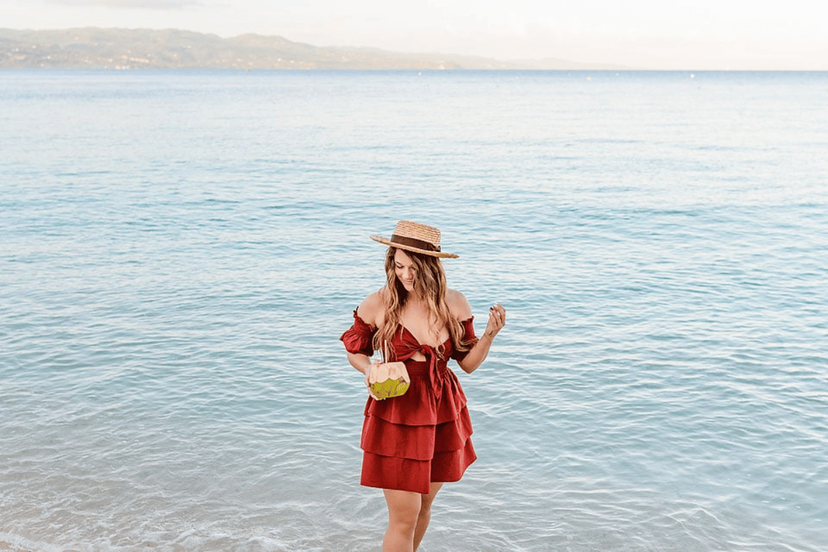 Girl on beach in Jamaica.