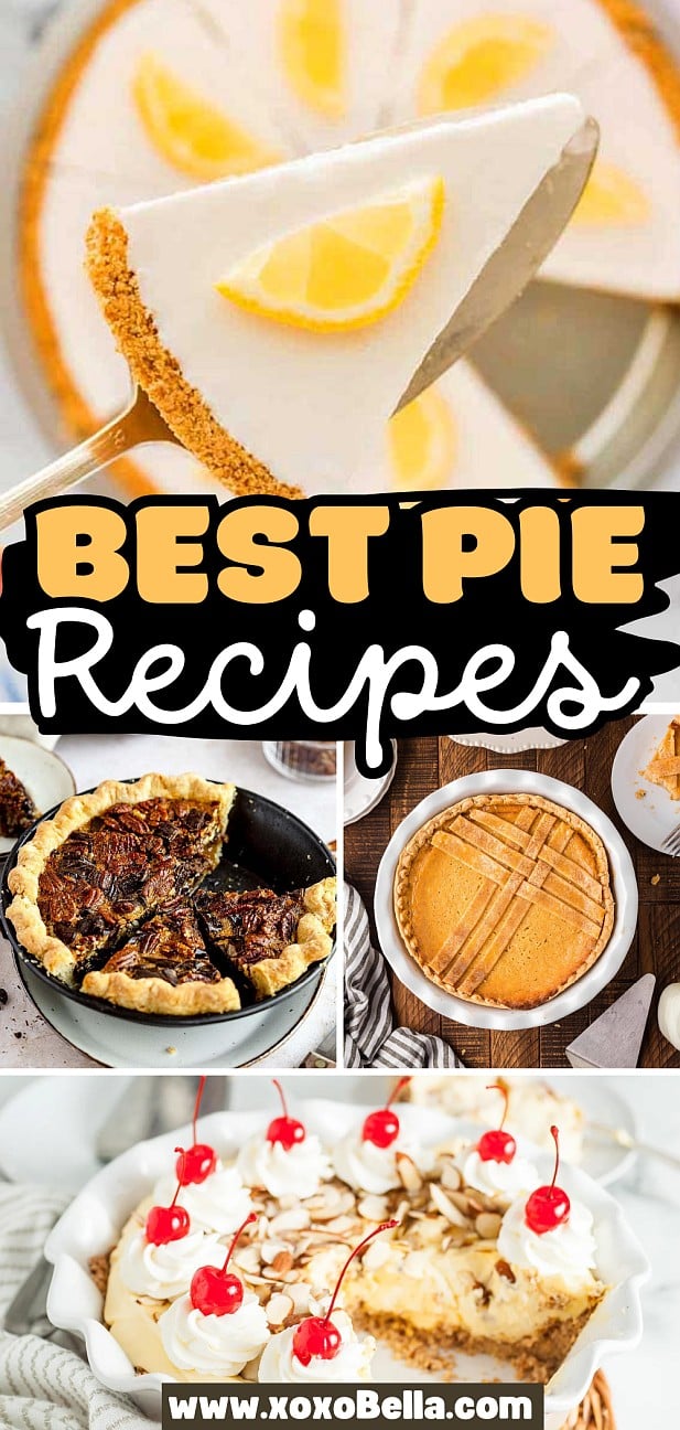 Collage of various pies, including lemon, pecan, custard, and a cherry-topped dessert—a visual celebration of delicious pie recipes for every craving.