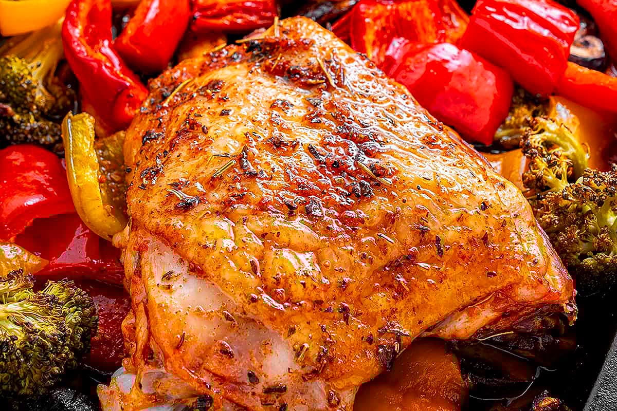 Sheet Pan Chicken Thighs And Veggies.