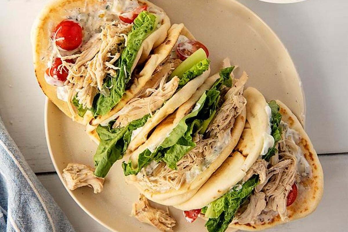 Slow Cooker Greek Chicken Gyros.