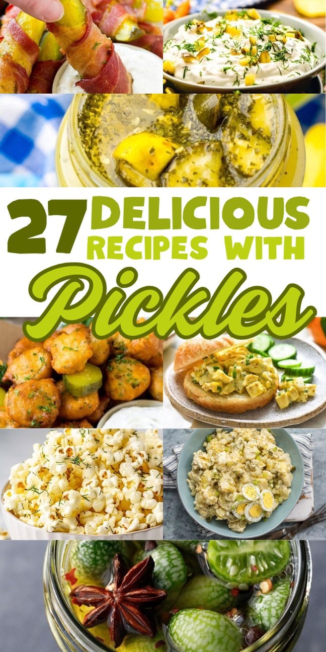 A collage of dishes featuring pickles.