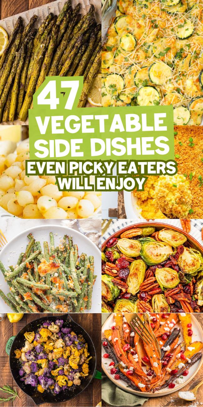 A collage of colorful vegetable side dishes—find your new favorite veggie side!.