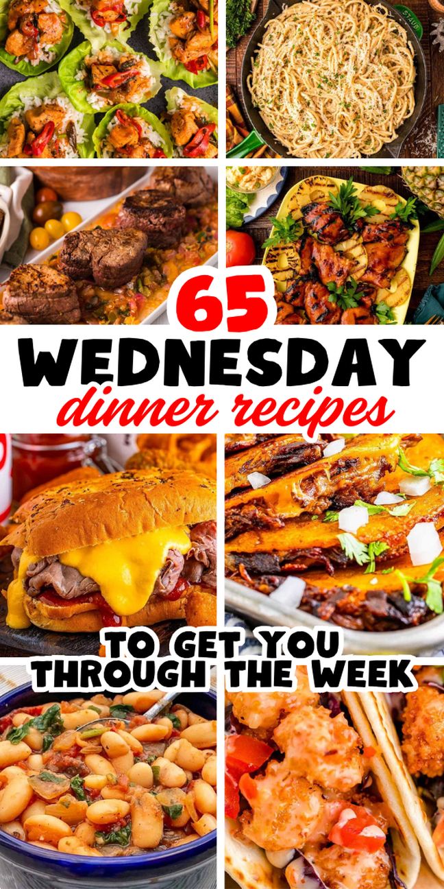 Collage of various colorful dinner dishes.