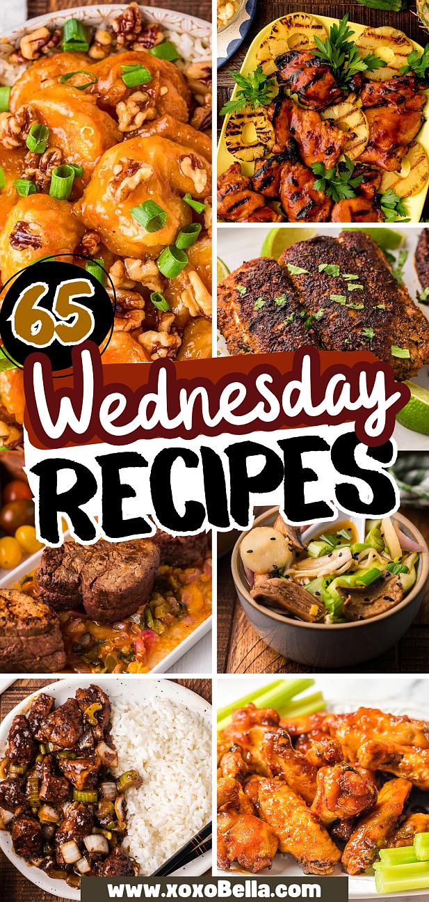 Collage of various cooked dishes, perfect inspiration for your midweek wednesday recipes.
