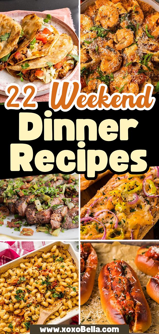 Collage of six tasty dishes, perfect for discovering new weekend dinner recipes.