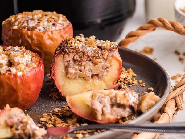 Easy Air Fryer Cinnamon Maple Baked Apples.