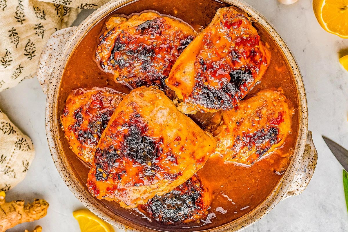 Honey Soy Baked Chicken Thighs.