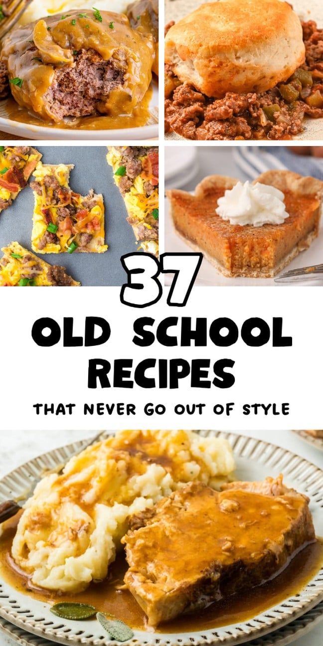 Assorted classic dishes like casseroles, meatloaf, vintage desserts, sticky buns and comforting sides